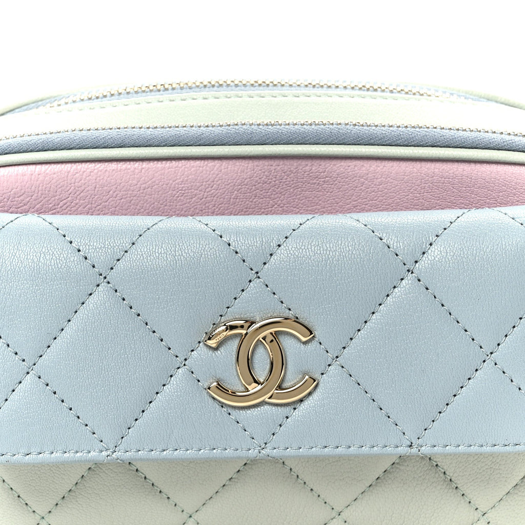 Chanel Goatskin Quilted Tri-Color In & Out Waist Bag Green Blue Pink