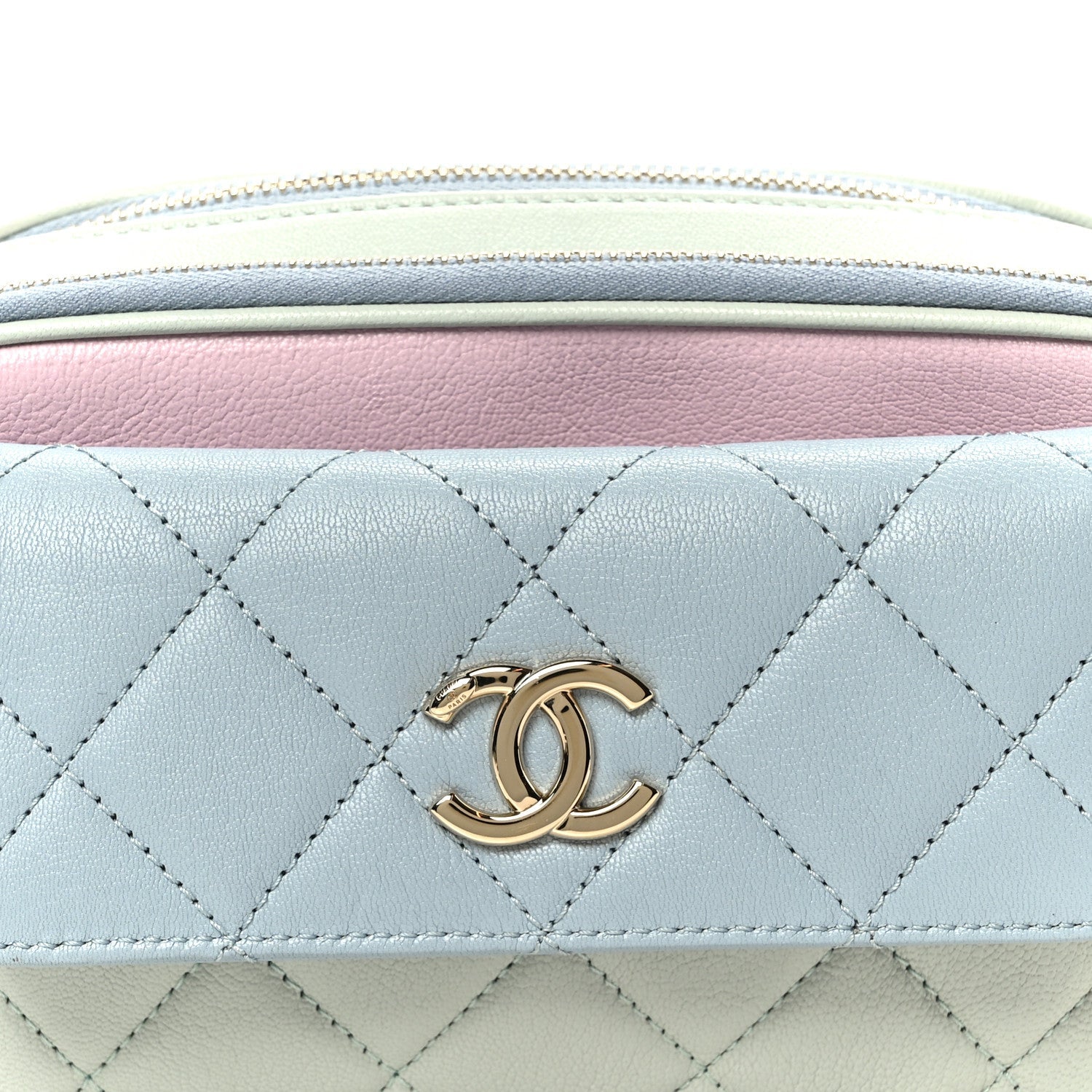 Chanel Goatskin Quilted Tri-Color In & Out Waist Bag Green Blue Pink