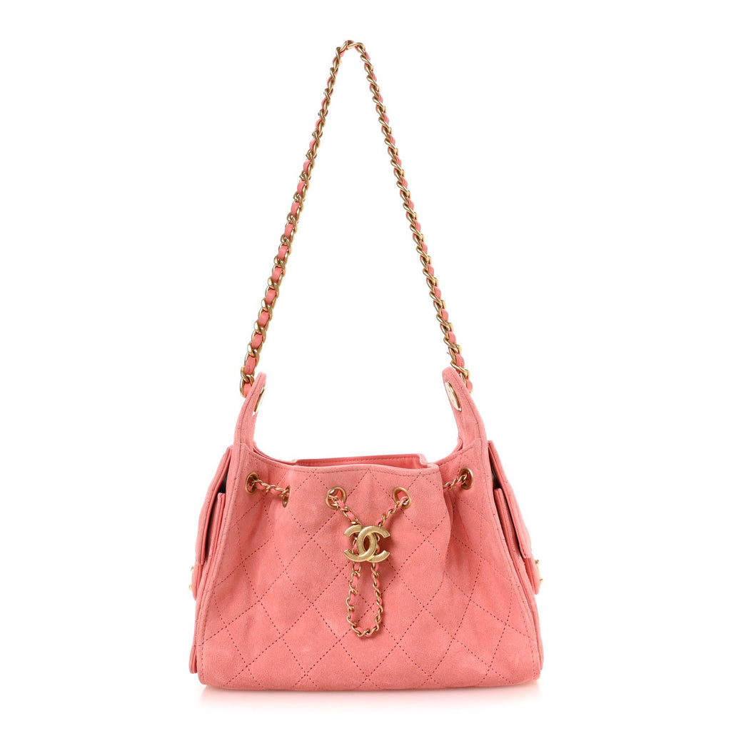 Chanel Suede Quilted Mini Chanel 25 Handbag Pink