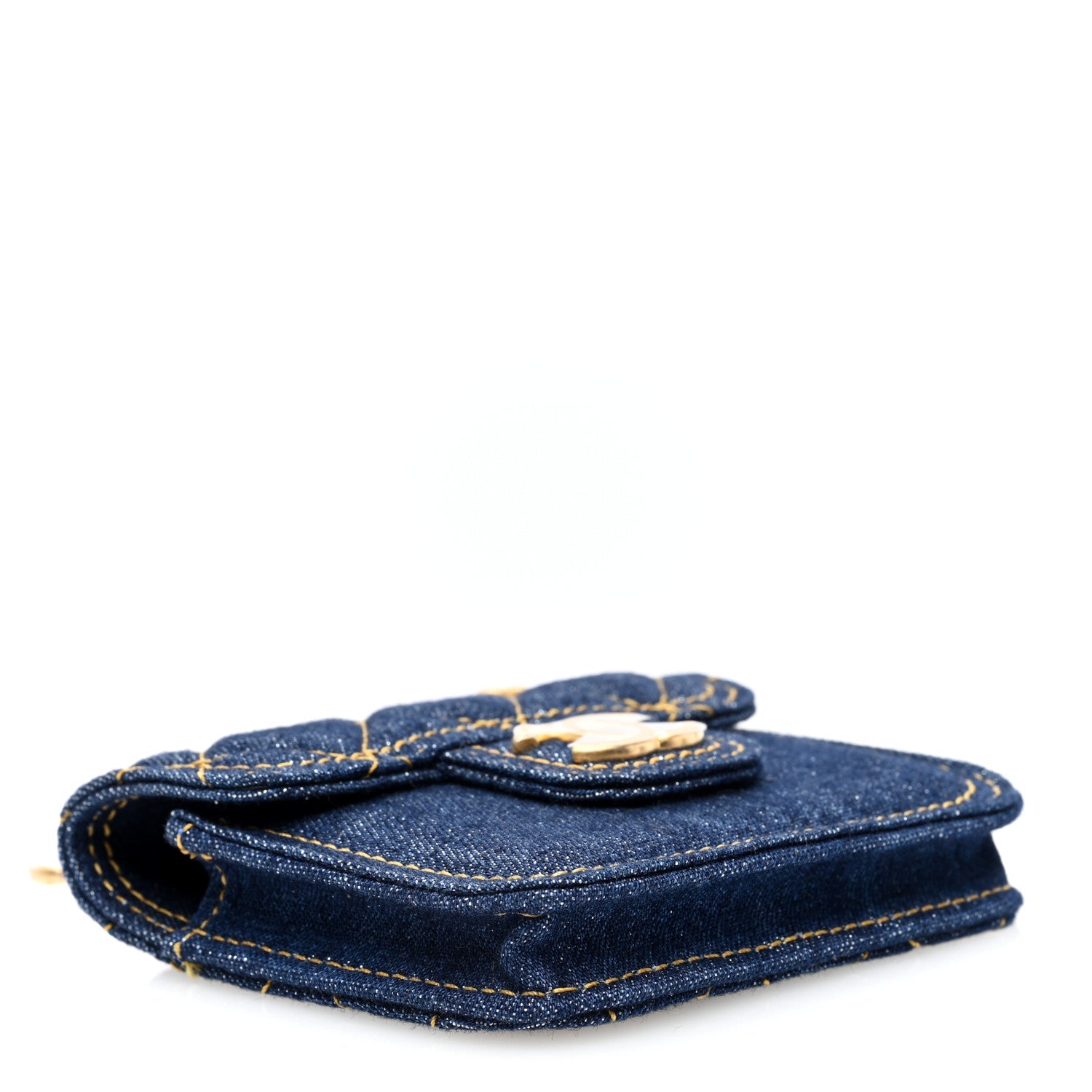 Denim Quilted Double You Flap Bag Charm Blue