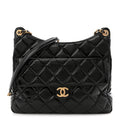 Chanel Shiny Crumpled Calfskin Quilted Large Wavy CC Hobo Black