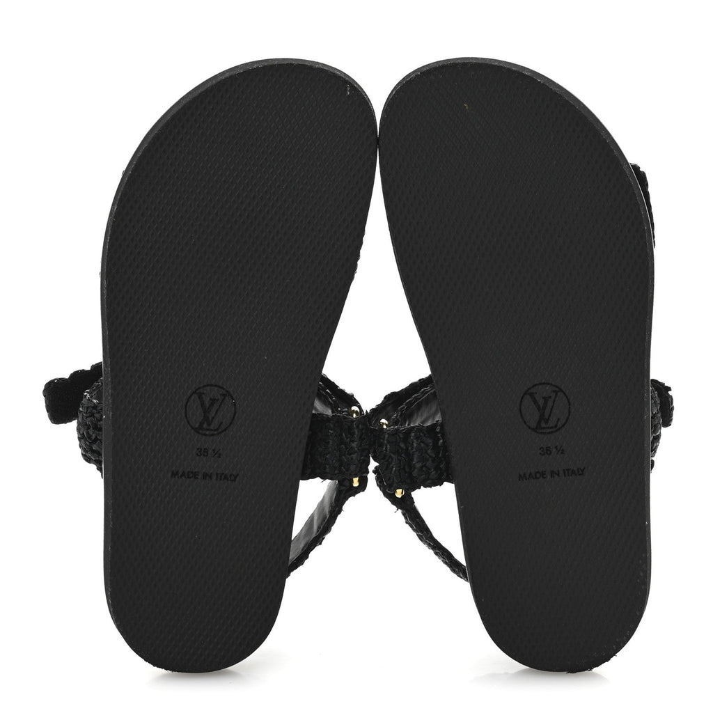 Louis Vuitton Raffia Sunset Comfort Flat Sandals 36.5 Black