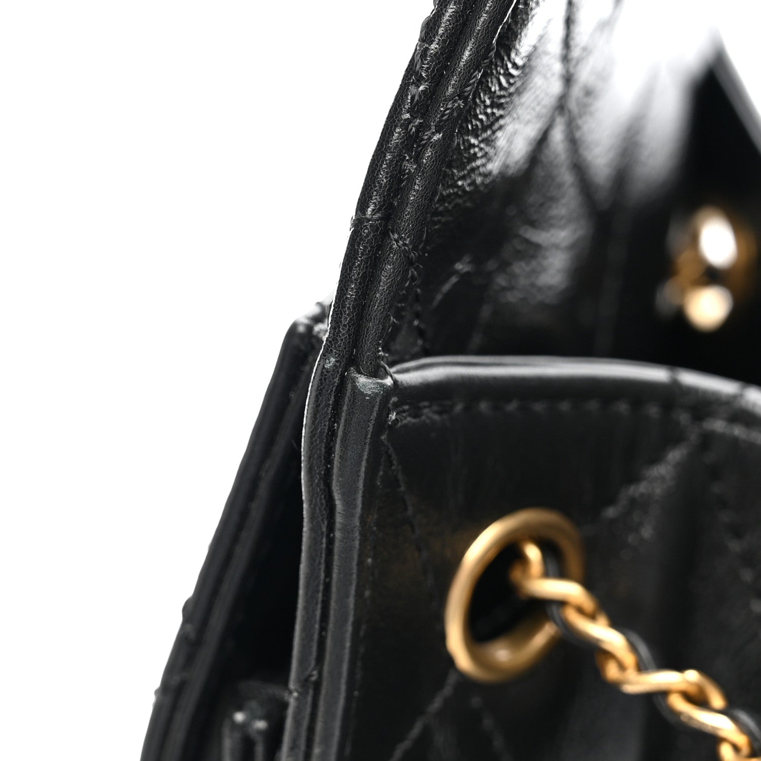 Chanel Shiny Crumpled Calfskin Quilted Small Chanel 25 Handbag Black