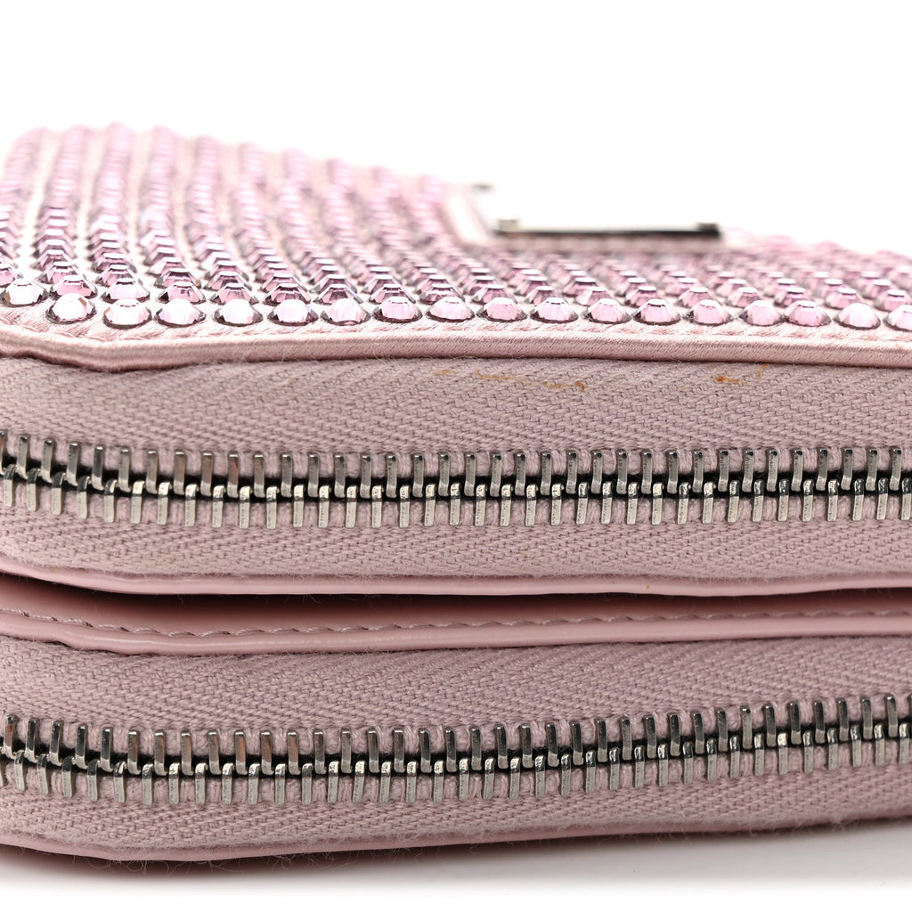 Prada Satin Crystal Mini Triangle Crossbody Pouch Alabastro