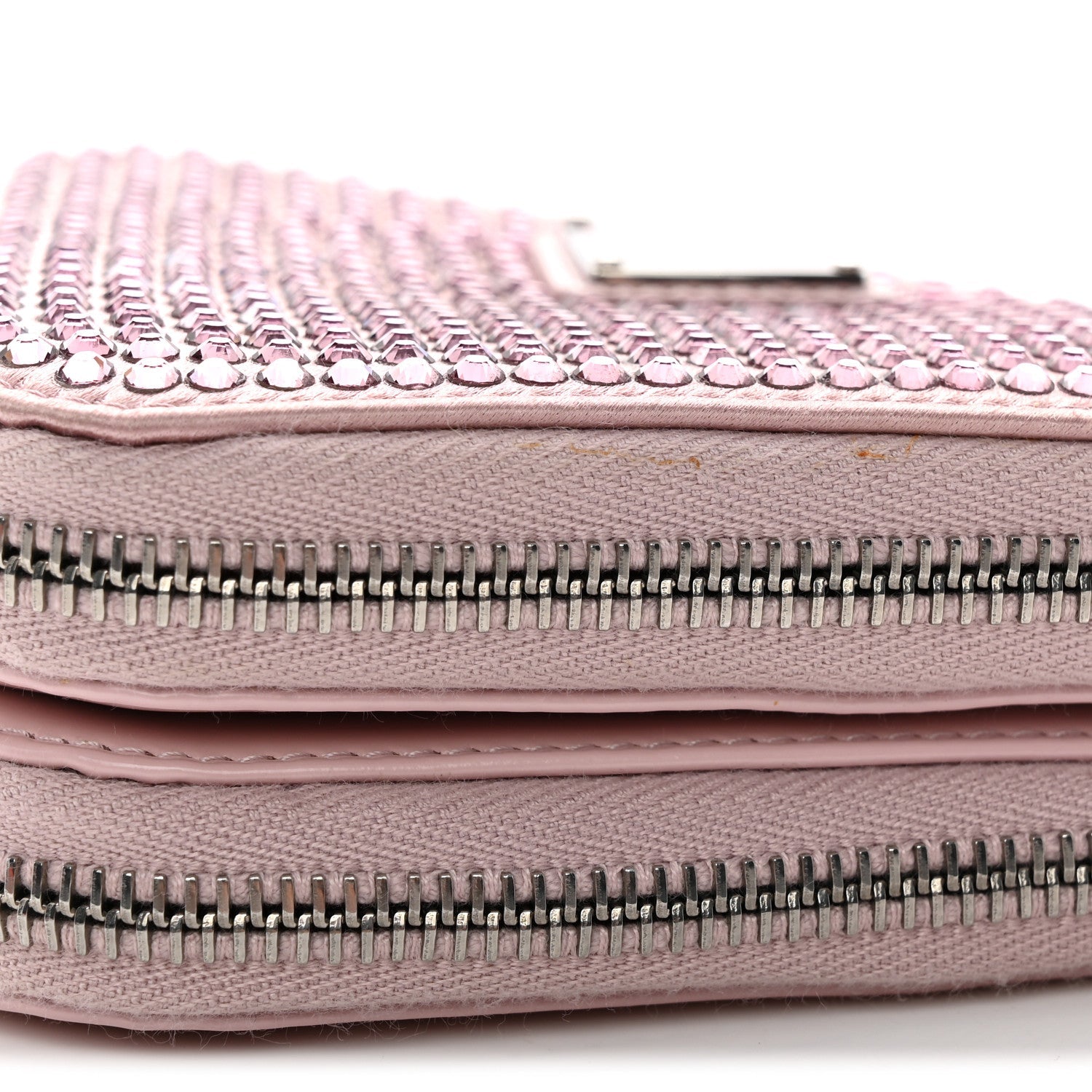 Prada Satin Crystal Mini Triangle Crossbody Pouch Alabastro