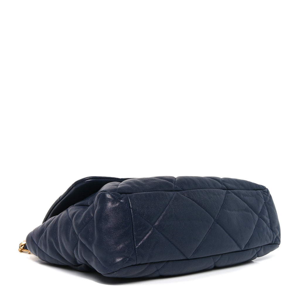 Chanel Goatskin Quilted Maxi Chanel 19 Flap Navy Blue