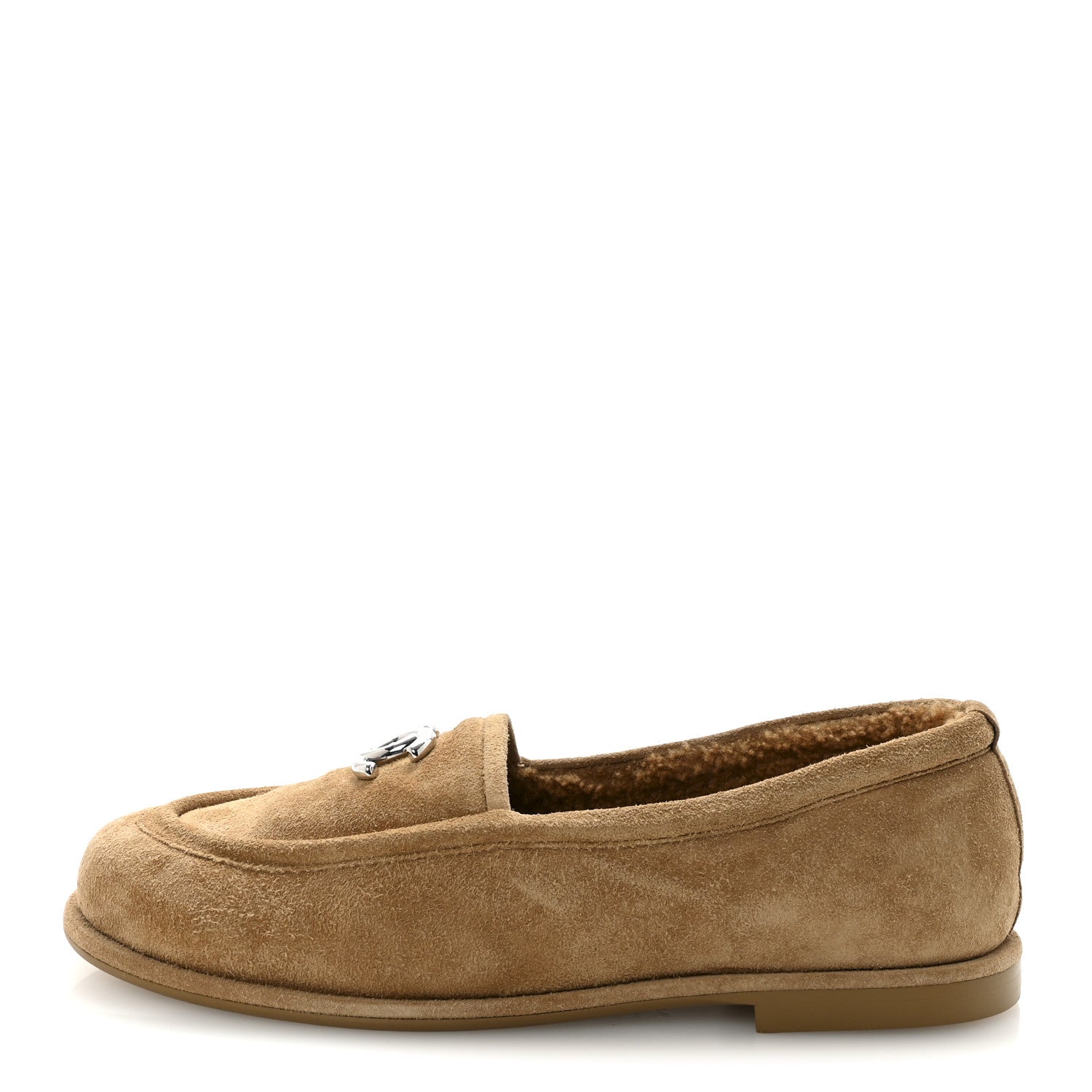 Chanel Suede Calfskin CC Loafers 37.5 Dark Beige
