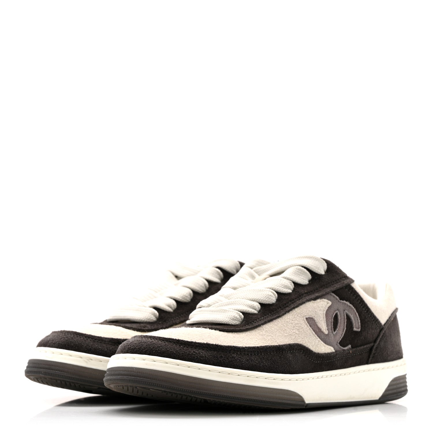 Chanel Suede Kidskin Womens CC Sneakers 36 Black White