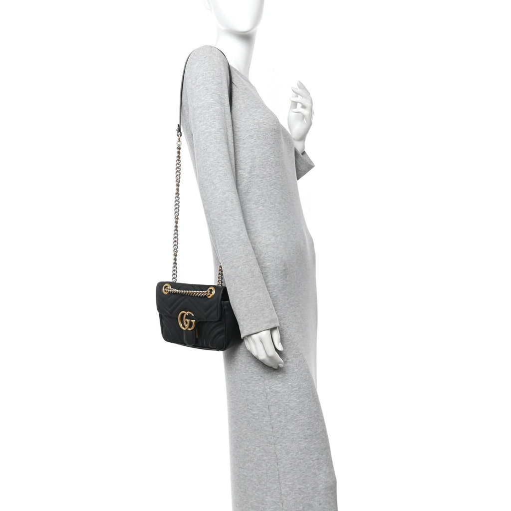 Gucci Calfskin Matelasse Mini GG Marmont Shoulder Bag Black
