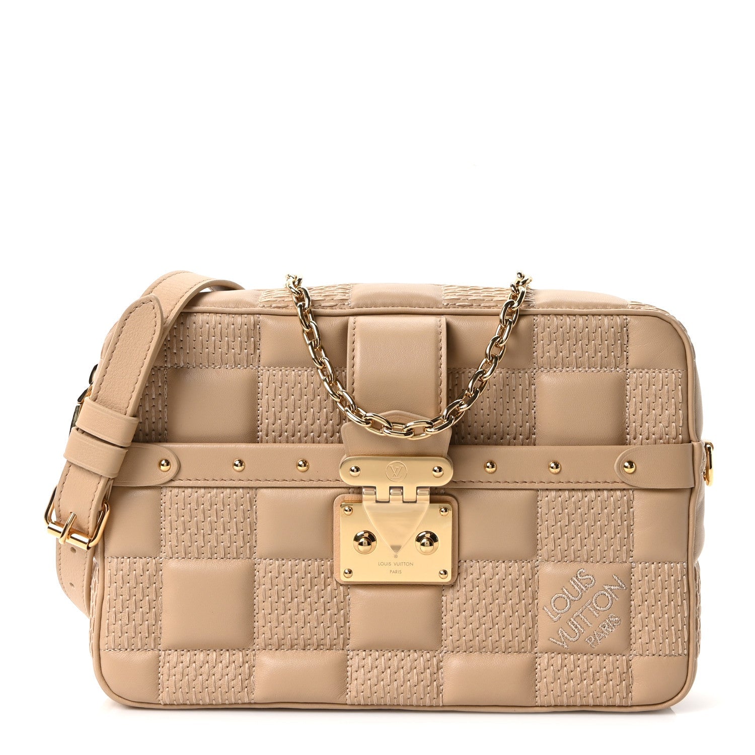 Louis Vuitton Lambskin Damier Quilt Troca MM Cashmere Beige
