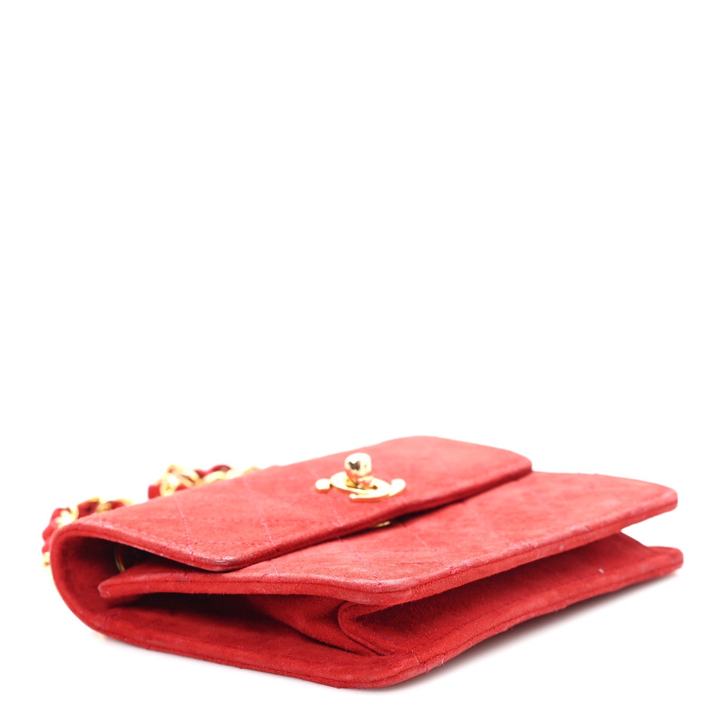 Chanel Suede Quilted Mini Square Flap Red