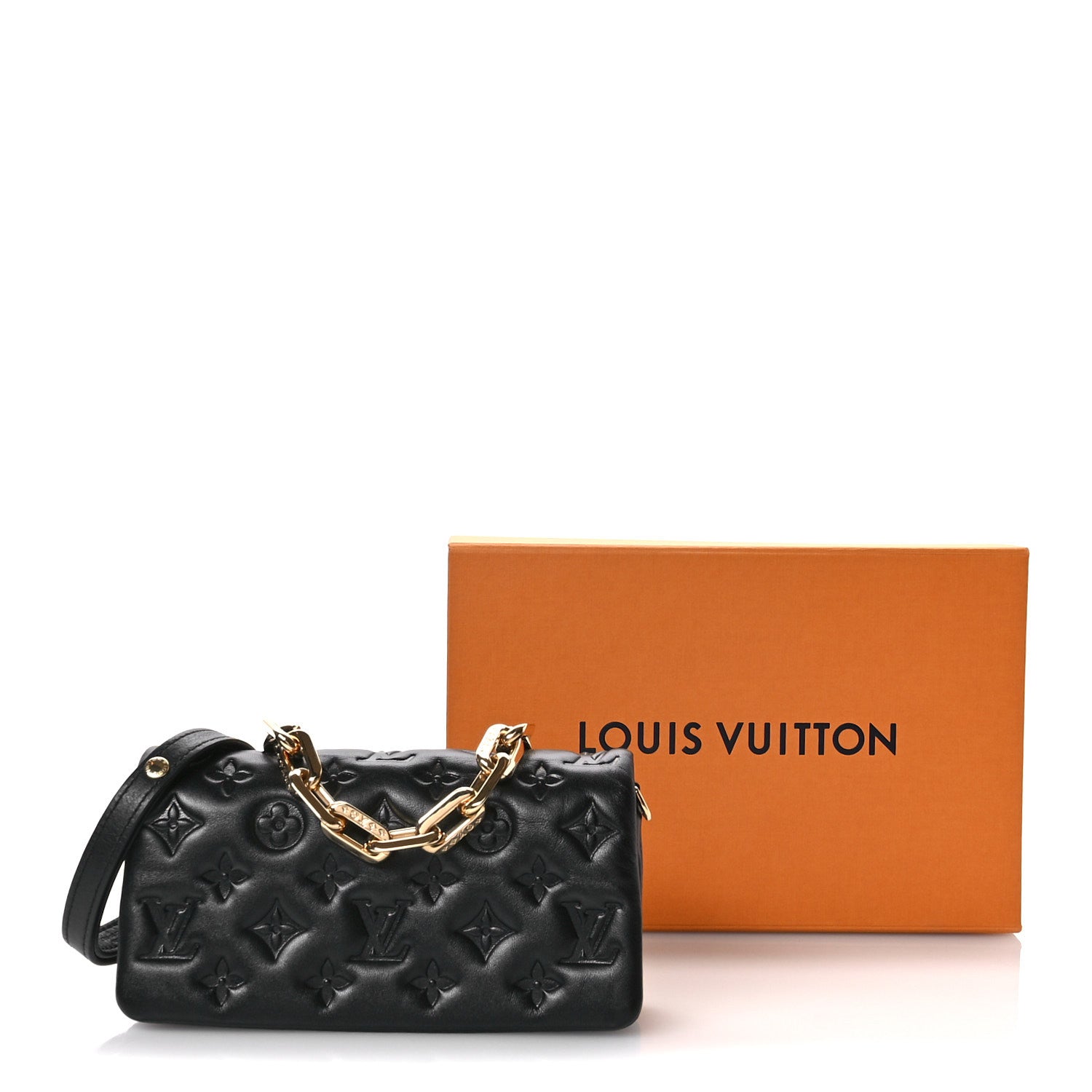 Louis Vuitton Lambskin Embossed Monogram Pochette Coussin Crossbody Black