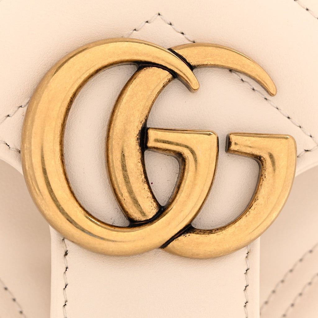 Gucci Calfskin Matelasse Mini GG Marmont Top Handle Shoulder Bag White