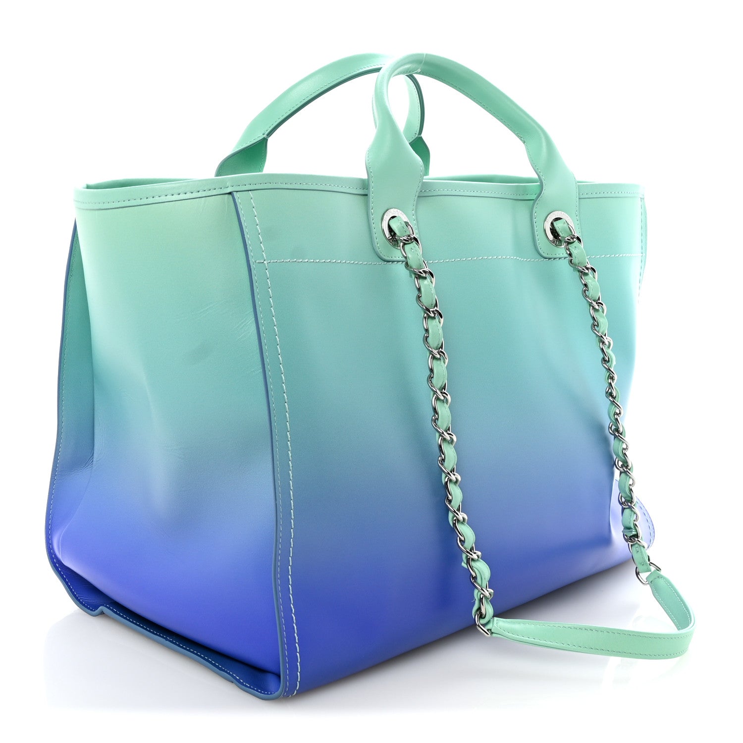 Chanel Shaded Calfskin Medium Deauville Tote Light Green Turquoise Purple