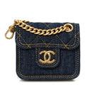 Chanel Denim Quilted Double You Flap Bag Charm Blue
