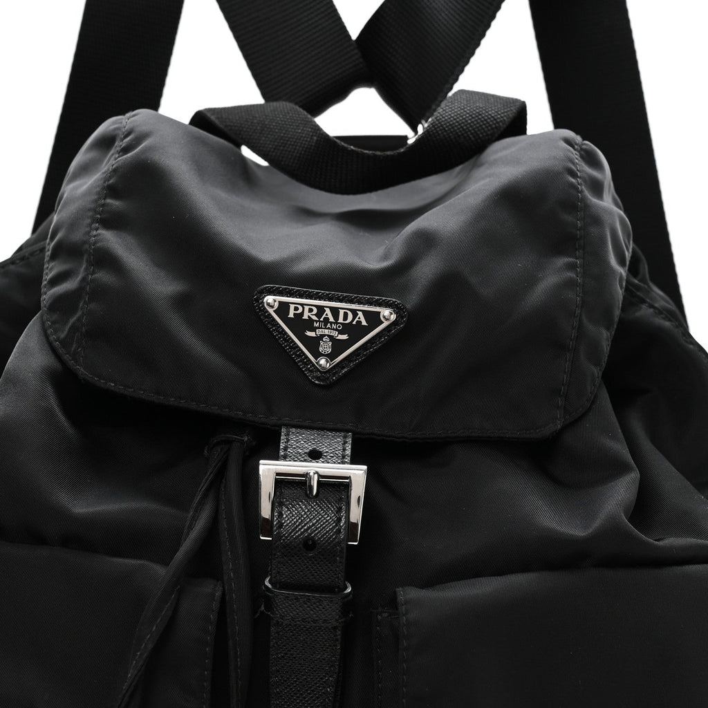 Prada Re-Nylon Vela Saffiano Medium Backpack Black
