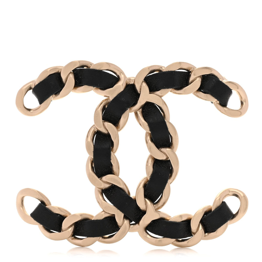 Lambskin Chain CC Brooch Black Gold