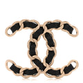 Lambskin Chain CC Brooch Black Gold