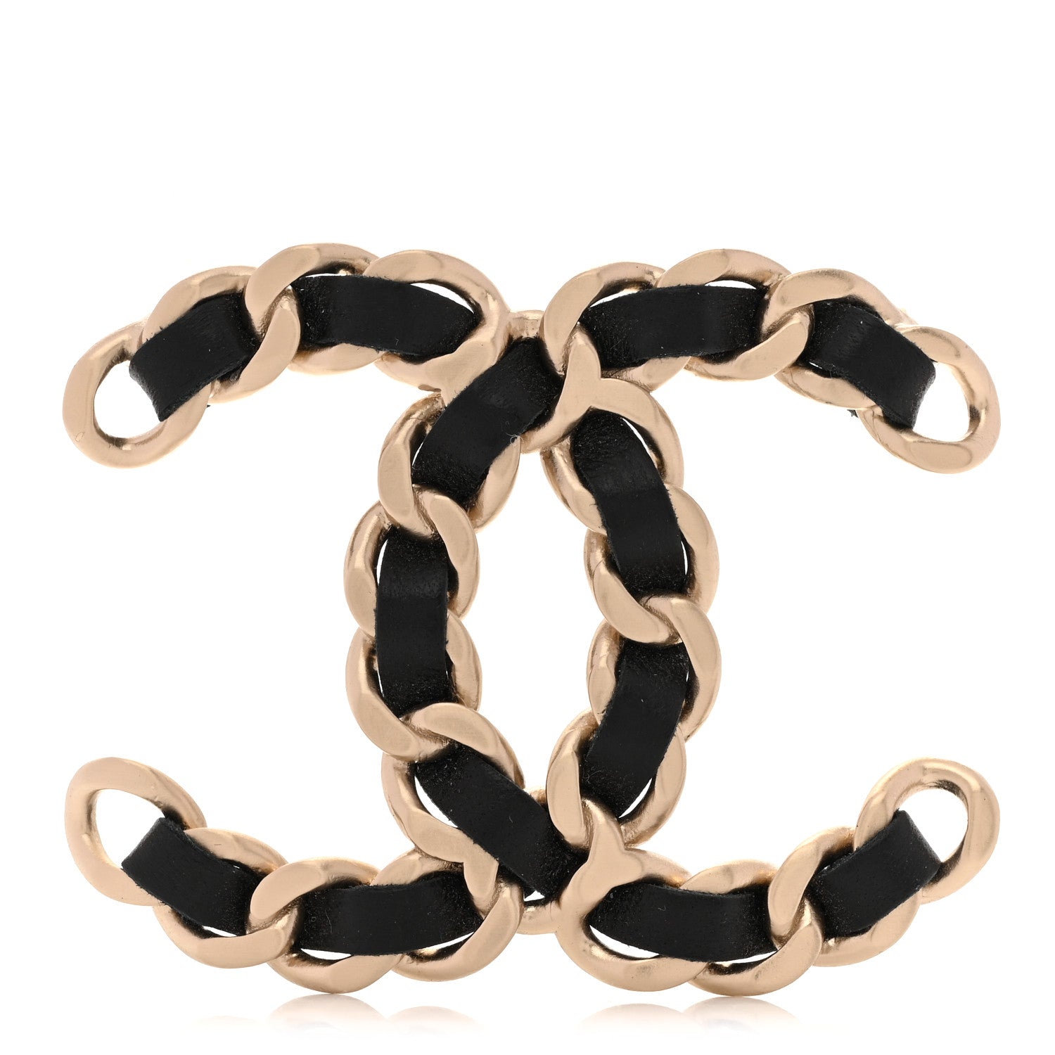 Lambskin Chain CC Brooch Black Gold