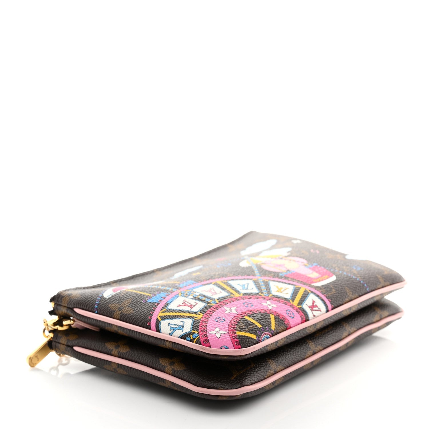 Louis Vuitton Monogram 2020 Christmas Animation Big Wheel Double Zip Pochette Rose Ballerine