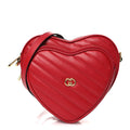 Gucci Calfskin Matelasse Diagonal Mini Interlocking G Heart Shoulder Bag Hibiscus Red