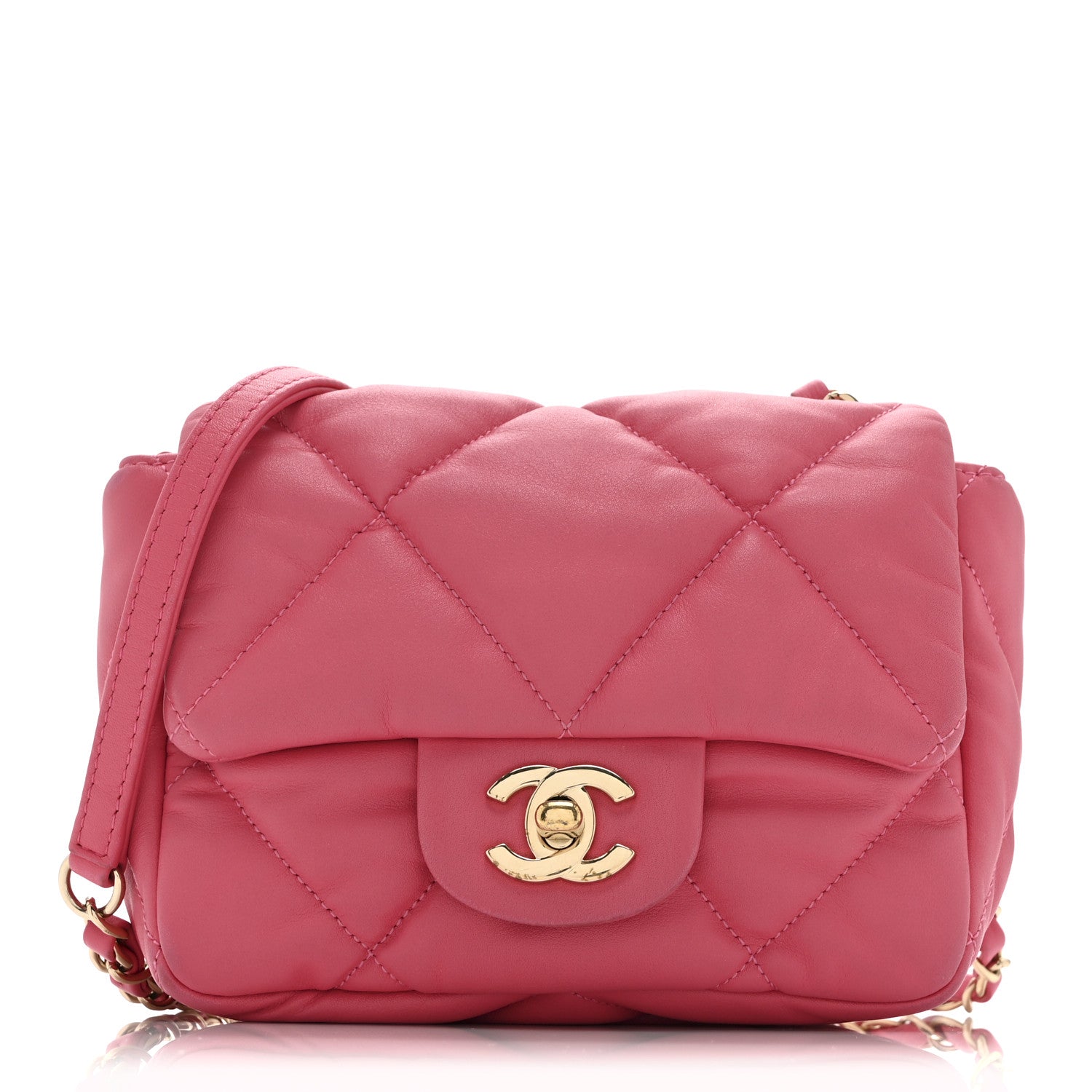 Chanel Calfskin Quilted Mini Square Bubbly Flap Pink