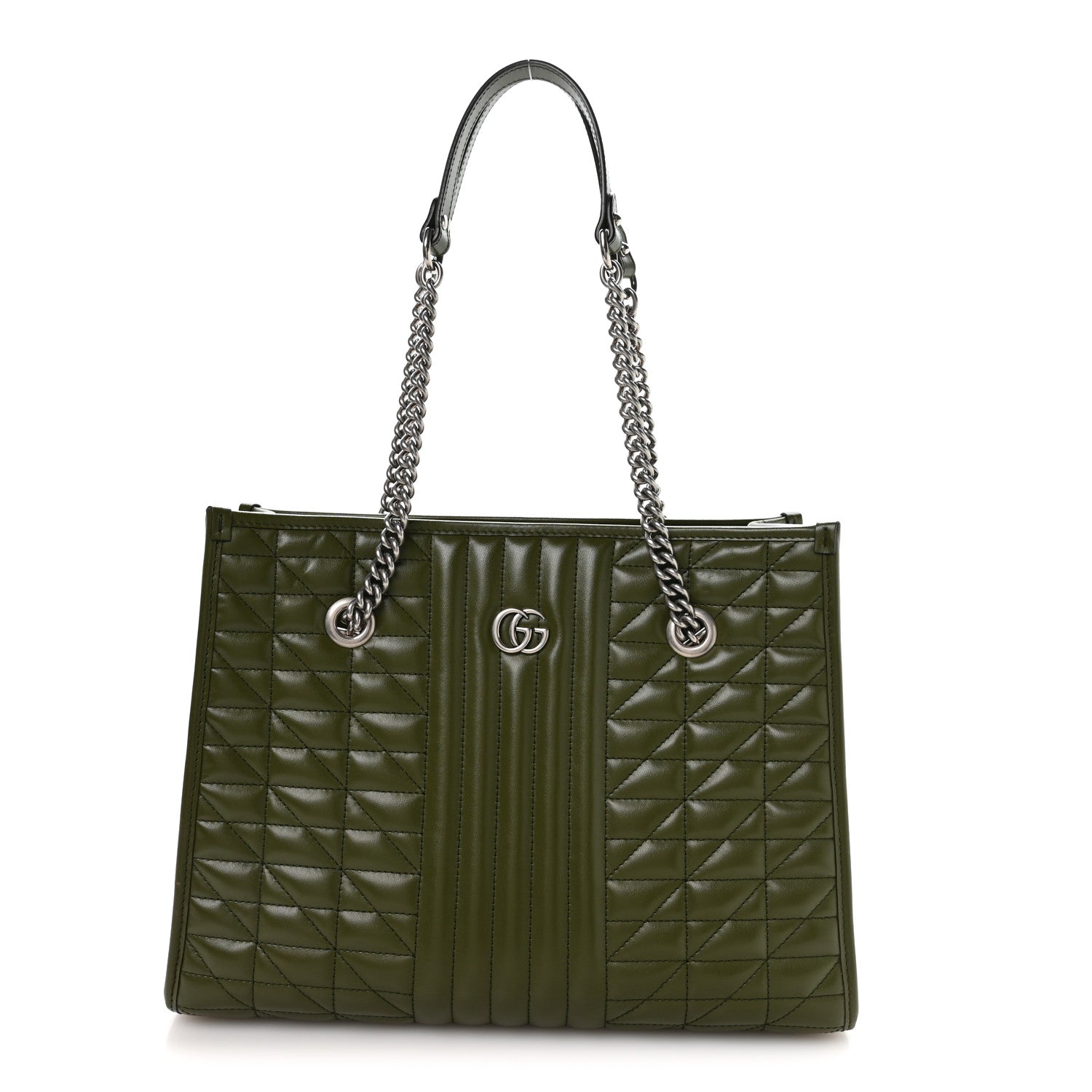 Gucci Calfskin Matelasse Aria Medium GG Marmont Shoulder Tote Military Wood