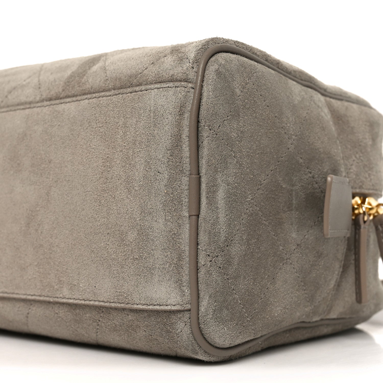 Chanel Suede Calfskin Quilted Large Perfect Bowling Bag Grey