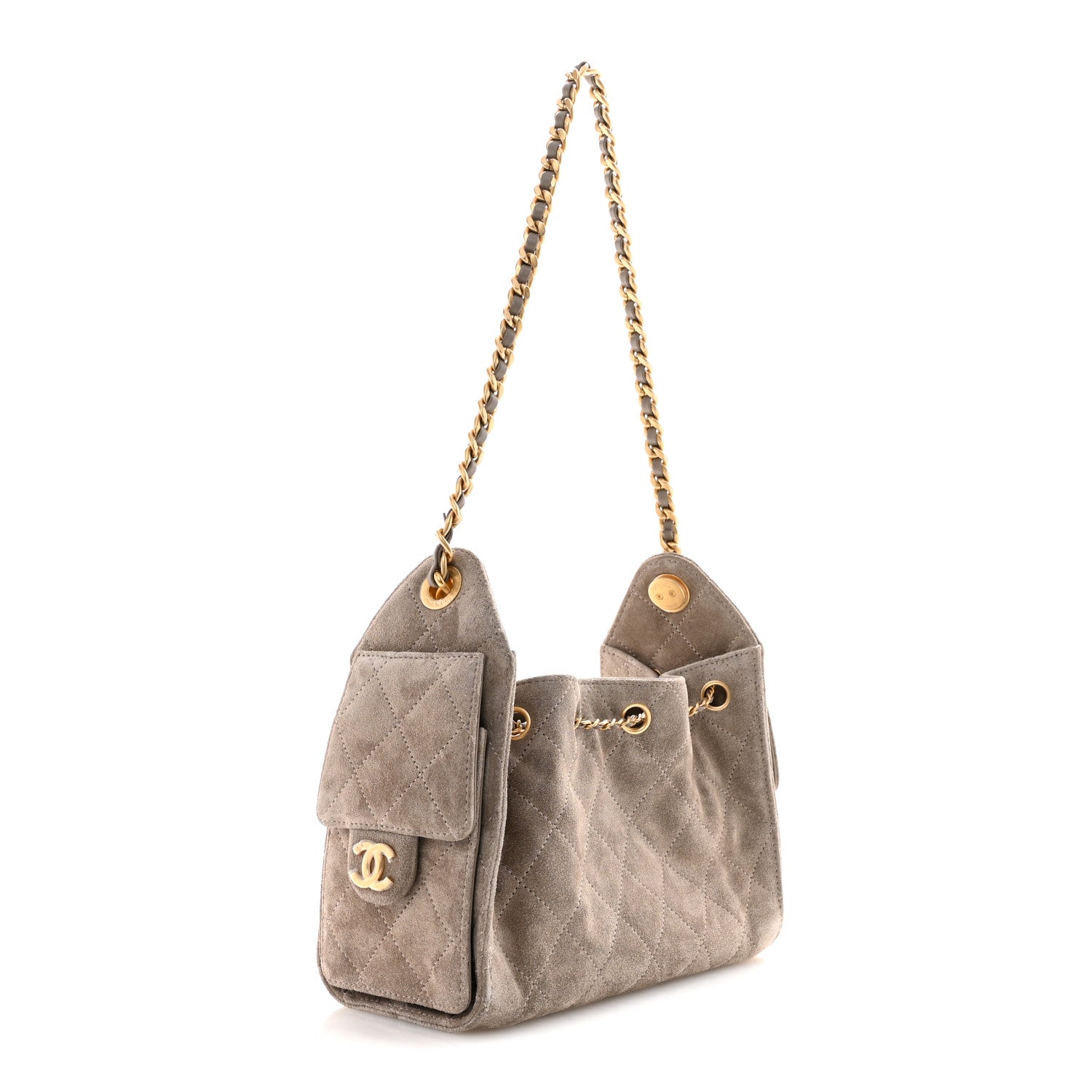 Chanel Suede Quilted Mini Chanel 25 Handbag Dark Grey
