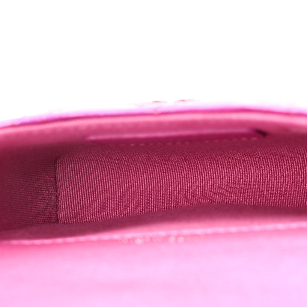 Iridescent Mirror Goatskin Hook Card Holder Fuchsia