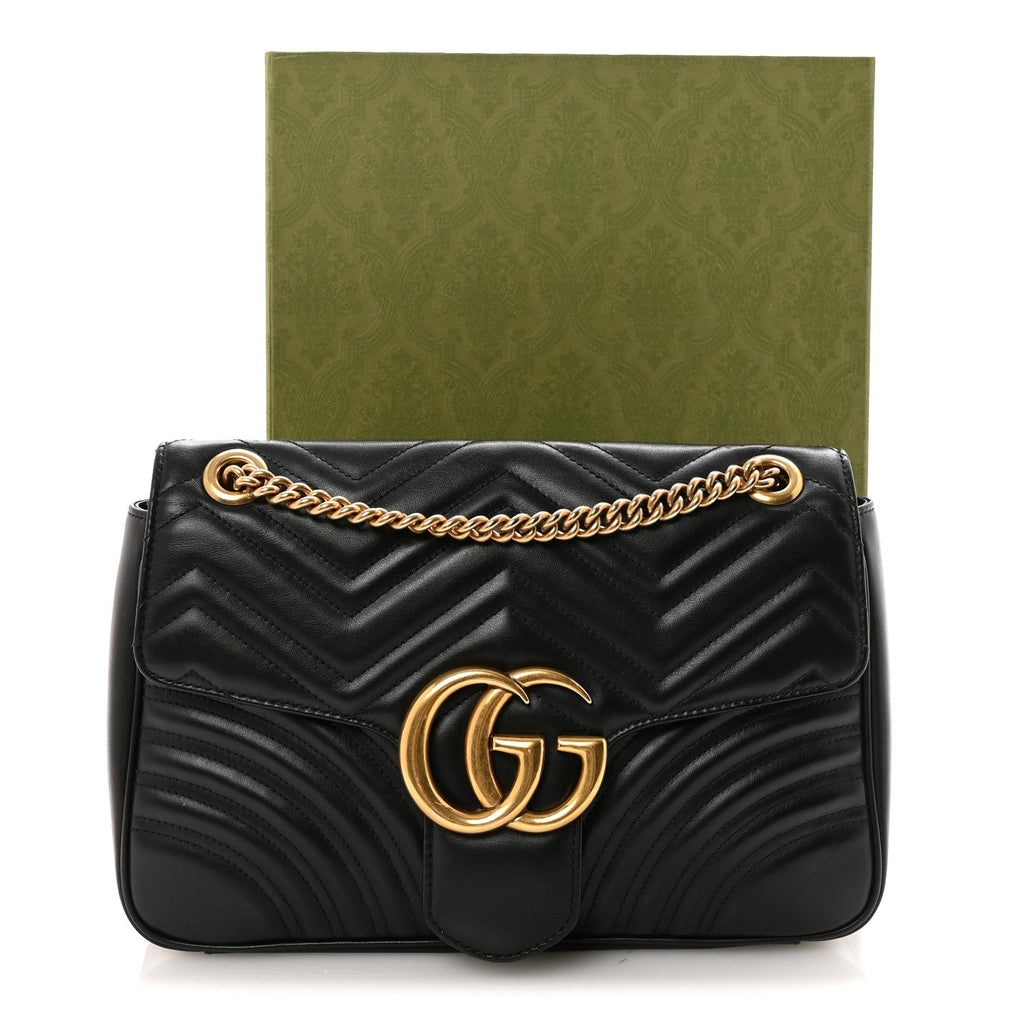 Gucci Calfskin Matelasse Medium GG Marmont Shoulder Bag Black