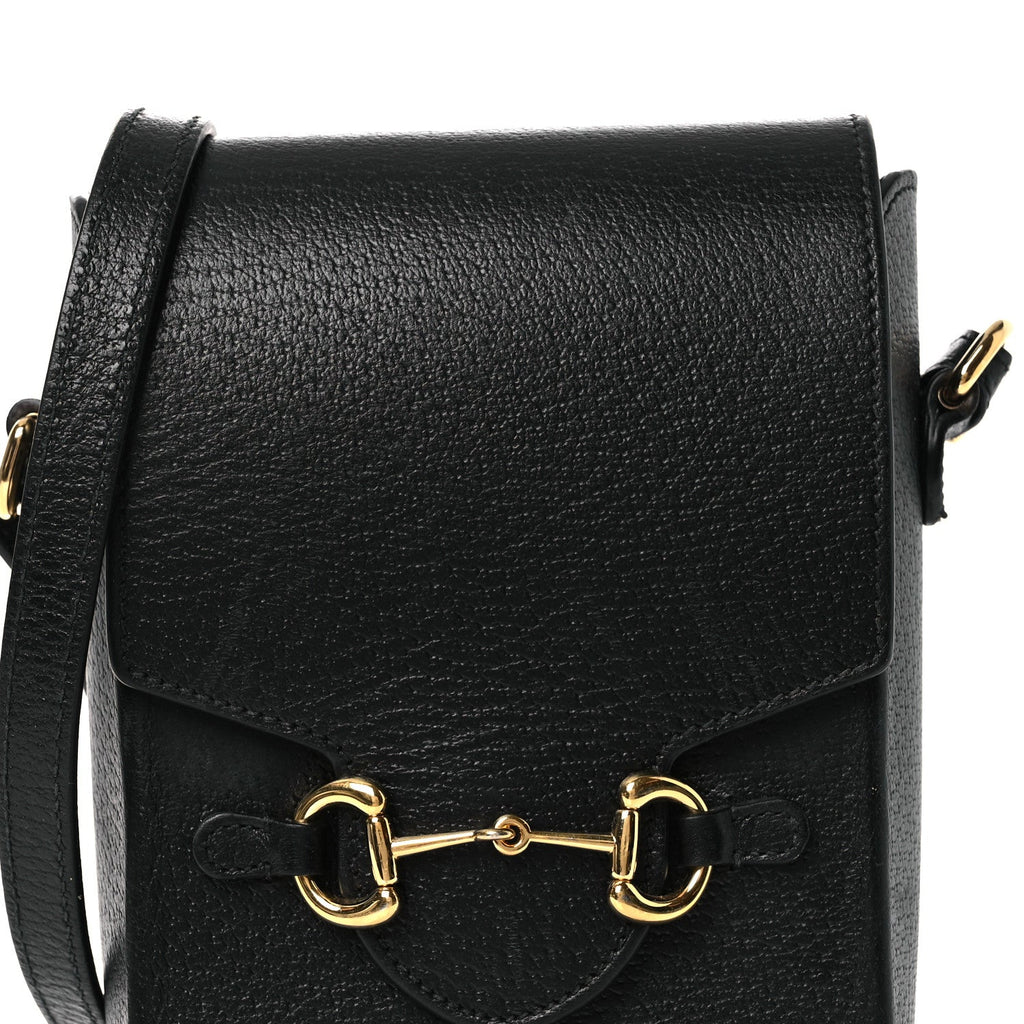 Gucci Dollar Calfskin Vertical Horsebit 1955 Crossbody Bag Black
