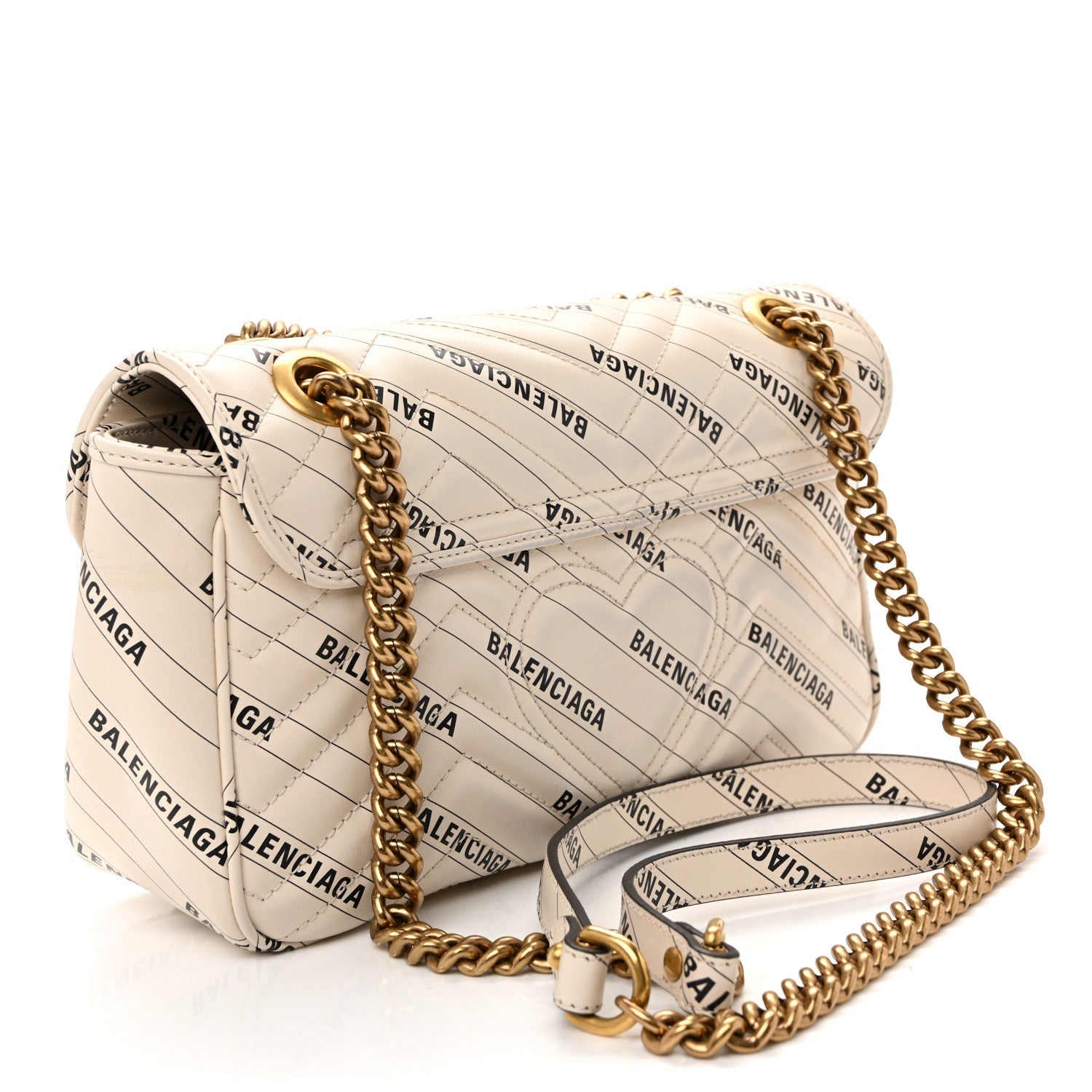 Gucci X BALENCIAGA Calfskin Matelasse Logo Print Small GG Marmont Shoulder Bag White