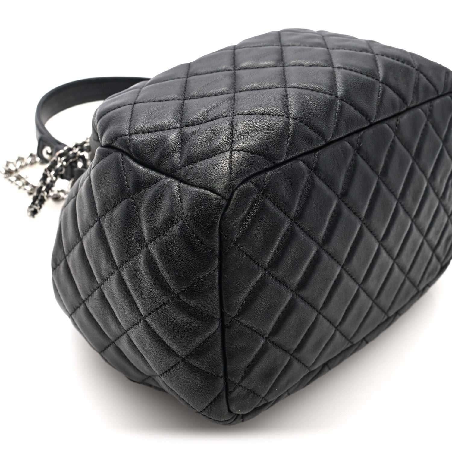 Chanel Lambskin Quilted CC Chain Drawstring Tote Black