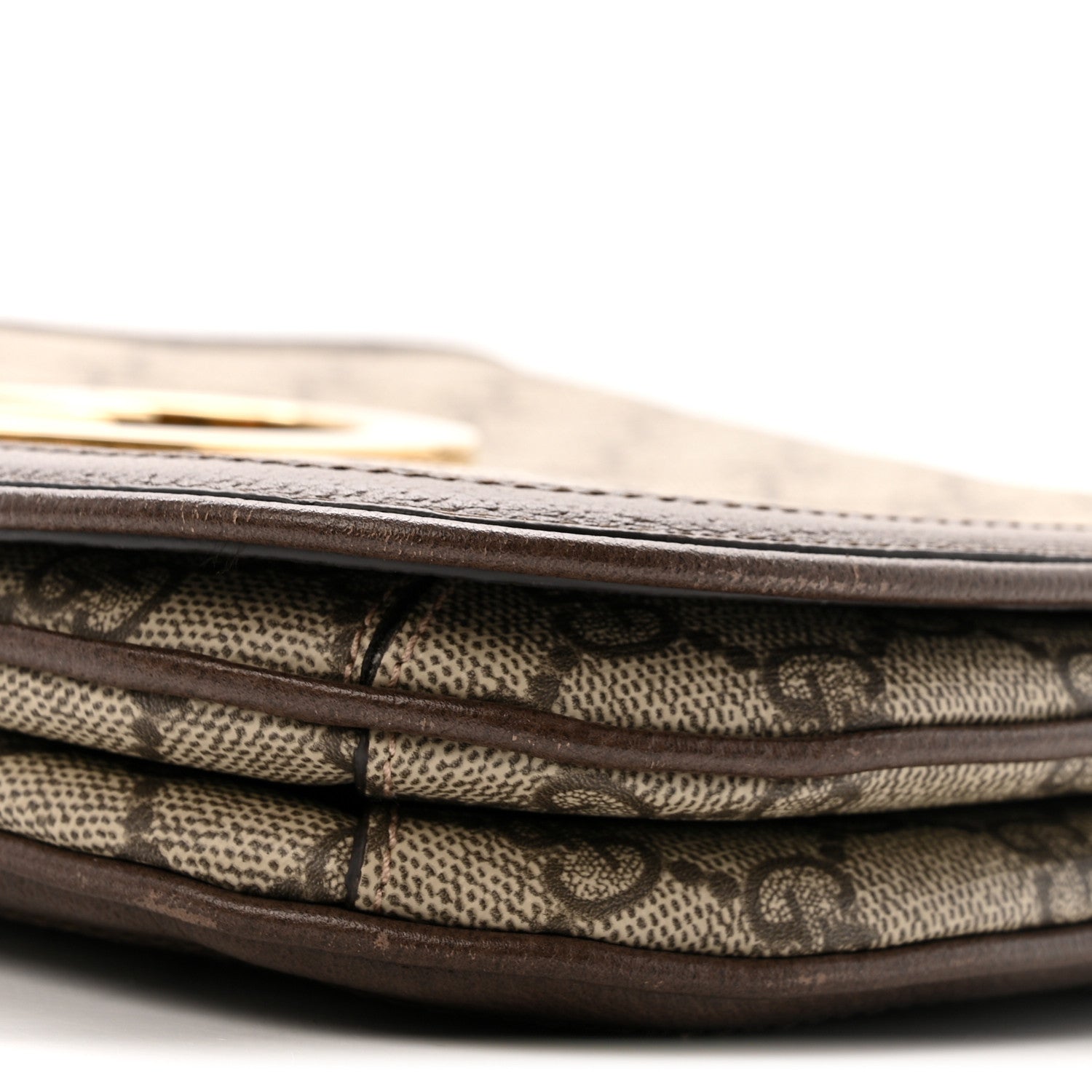 Gucci GG Supreme Monogram Textured Dollar Calfskin Web Medium Blondie Top Handle Shoulder Flap Bag Beige Ebony New Acero