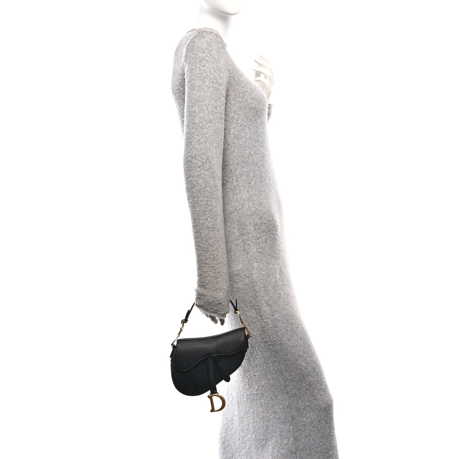 Christian Dior Grained Calfskin Mini Saddle Bag Black