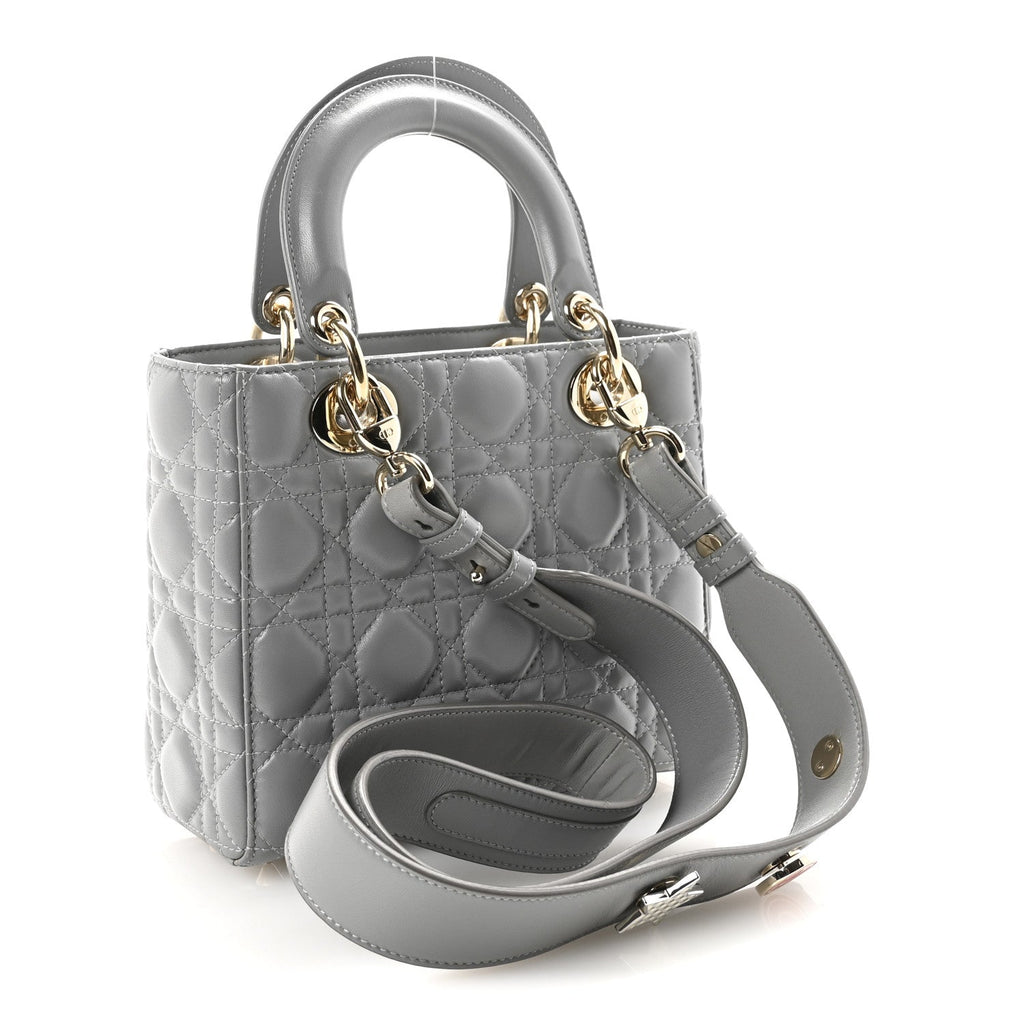 Christian Dior Lambskin Cannage Small My Lucky Badges My Lady Dior Grey