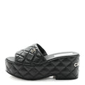 Lambskin Quilted CC Mules Wedge Sandals 37 Black