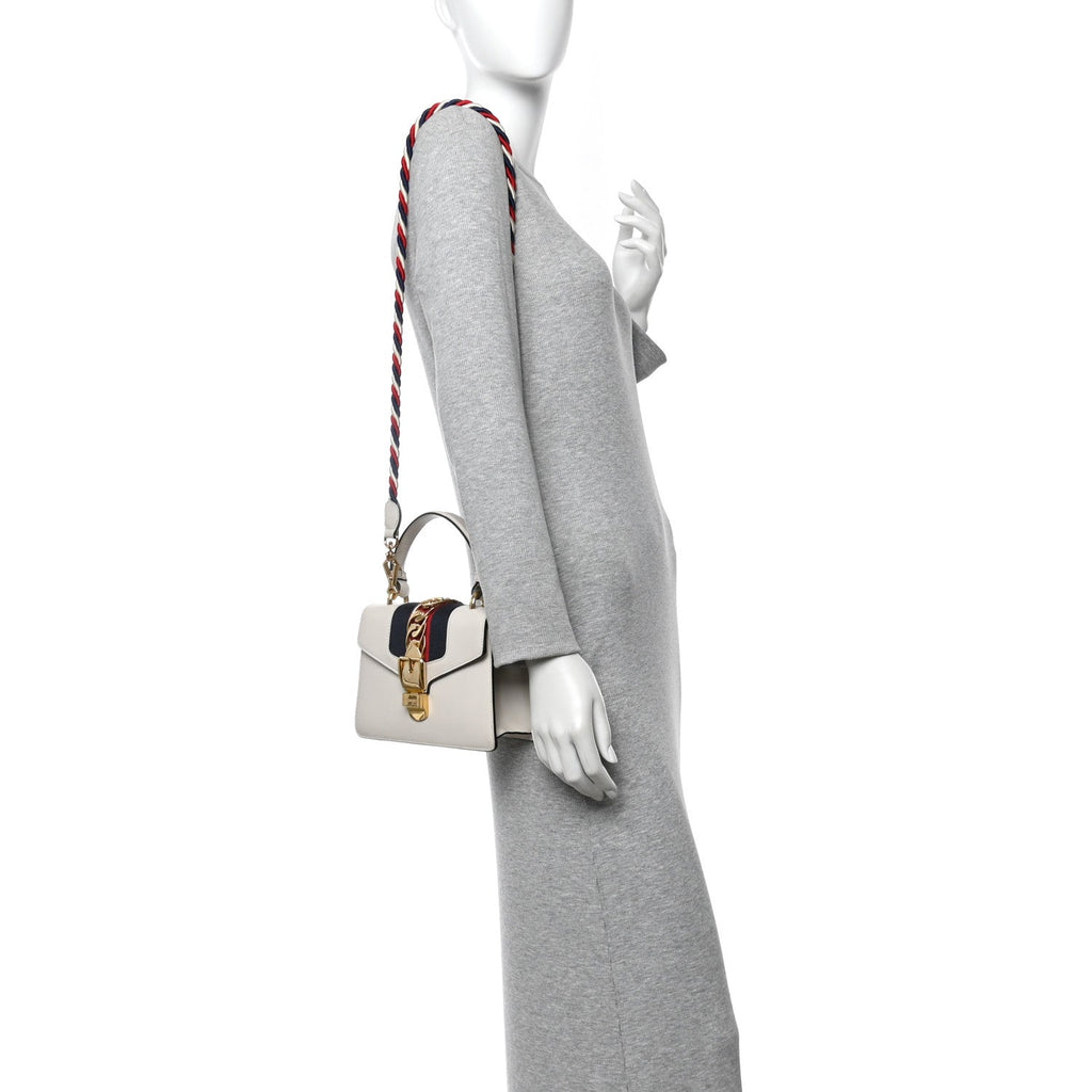 Gucci Calfskin Mini Sylvie Top Handle Bag White
