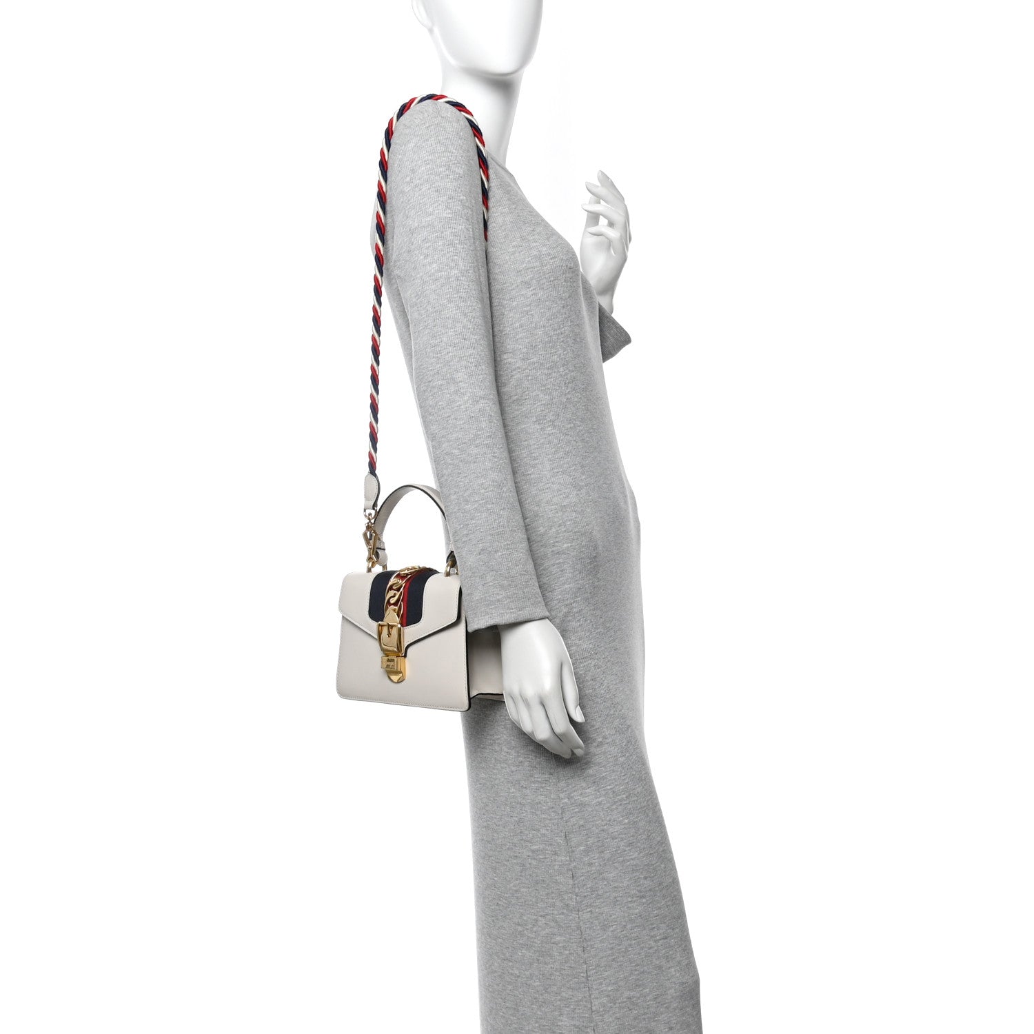 Gucci Calfskin Mini Sylvie Top Handle Bag White