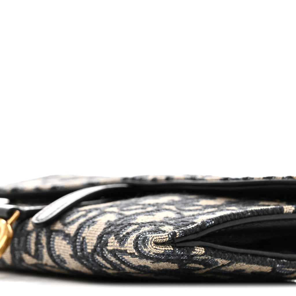 Christian Dior Oblique Saddle Chain Long Wallet Blue