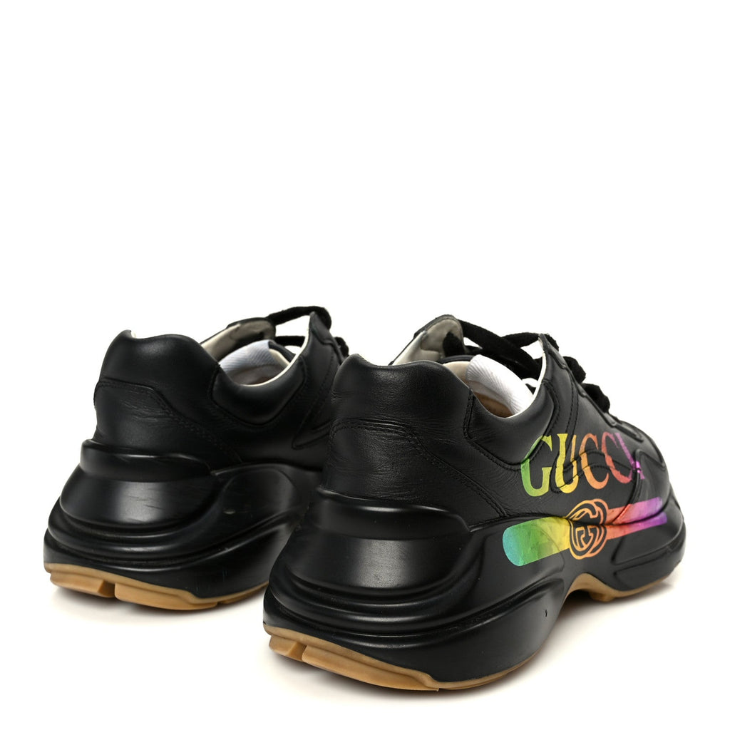 Gucci Calfskin Iridescent Logo Womens Rhyton Sneakers 38 Black