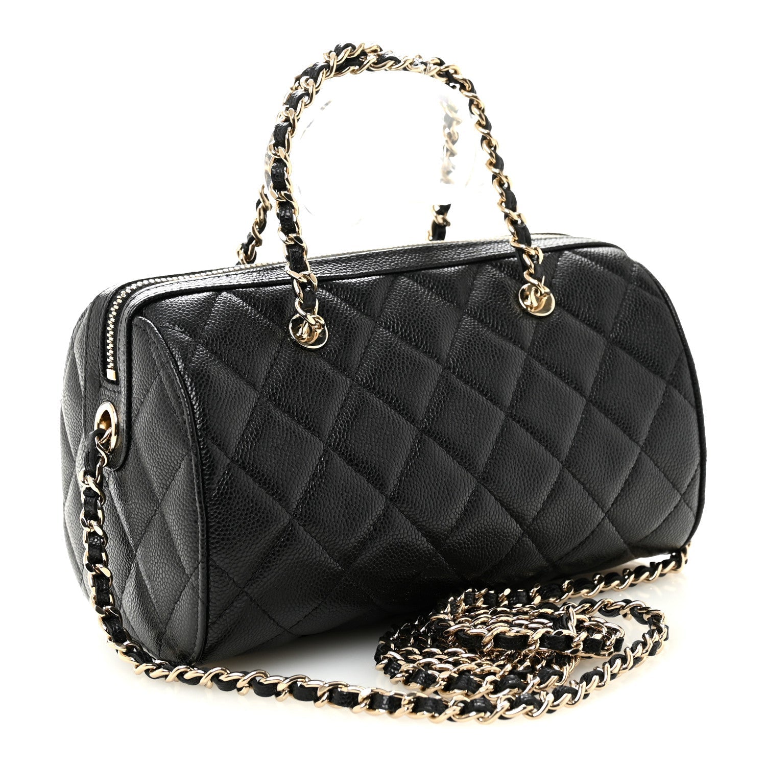 Chanel Caviar Quilted Barrel Clutch With Chain Black