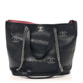 Chanel Calfskin Tweed Small Logo Eyelets Shopping Tote Navy Blue
