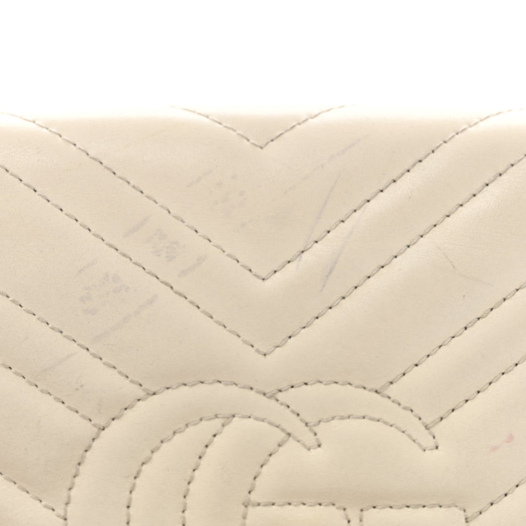 Gucci Calfskin Matelasse GG Marmont Chain Wallet Mystic White