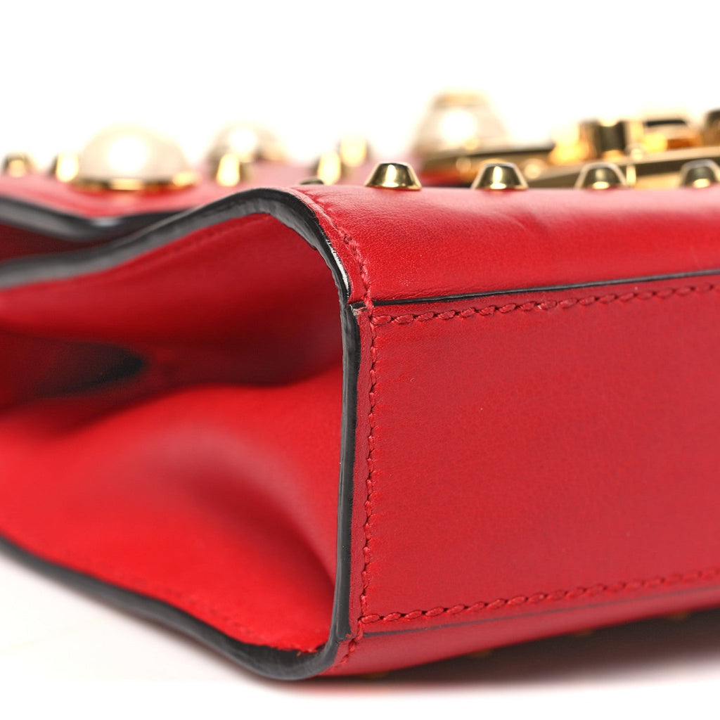 Gucci Calfskin Studded Small Padlock Shoulder Bag Hibiscus Red