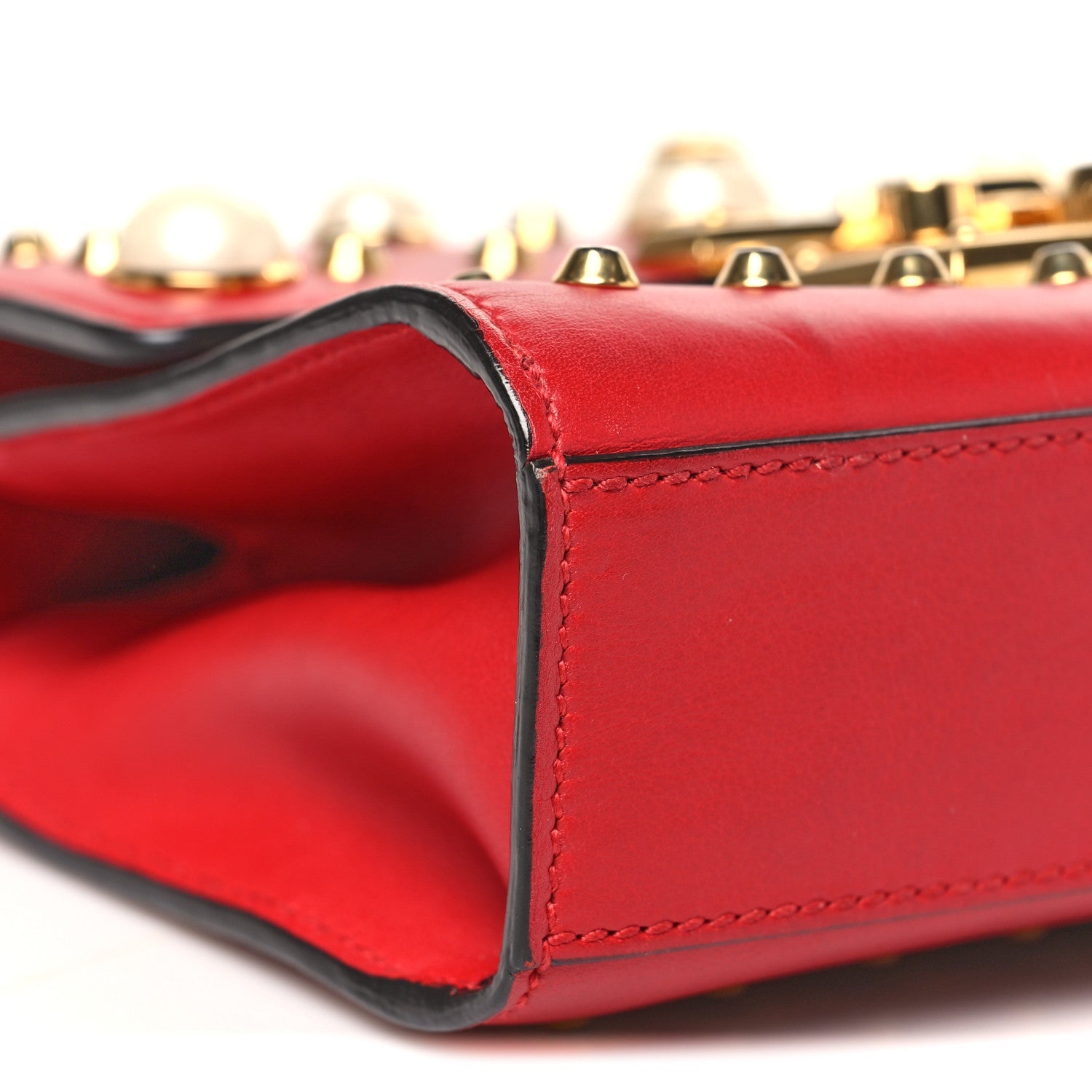 Gucci Calfskin Studded Small Padlock Shoulder Bag Hibiscus Red