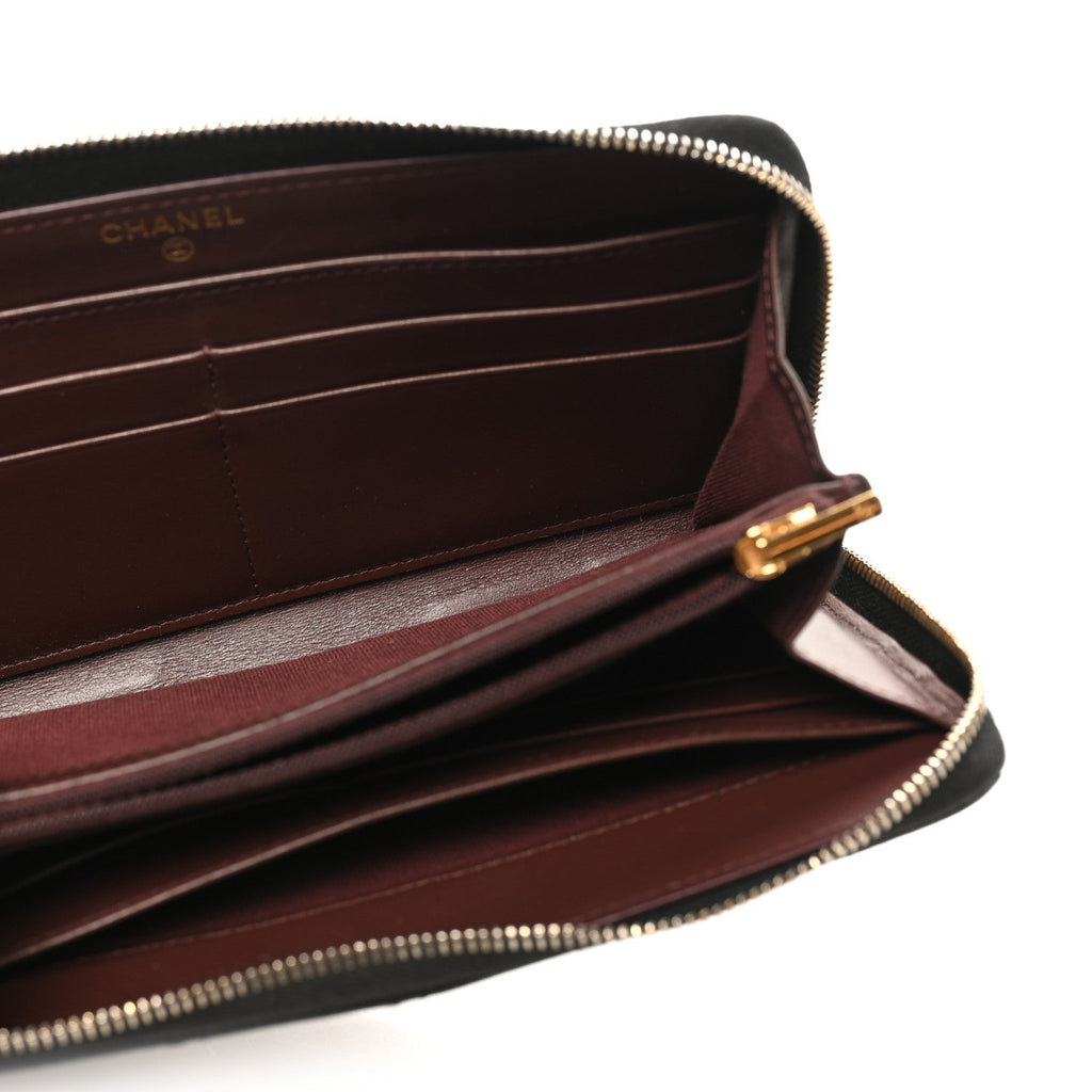 Caviar Quilted Large Gusset Zip Around Wallet Black
