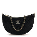 Chanel Velvet Crystal Quilted Chain Hobo Black
