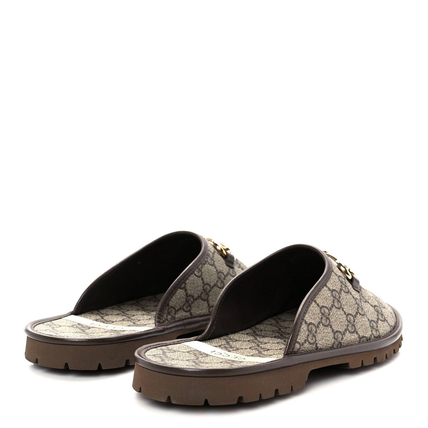 Gucci GG Supreme Monogram Miro Soft Calfskin Men's Horsebit Slippers 10 Beige Ebony New Acero